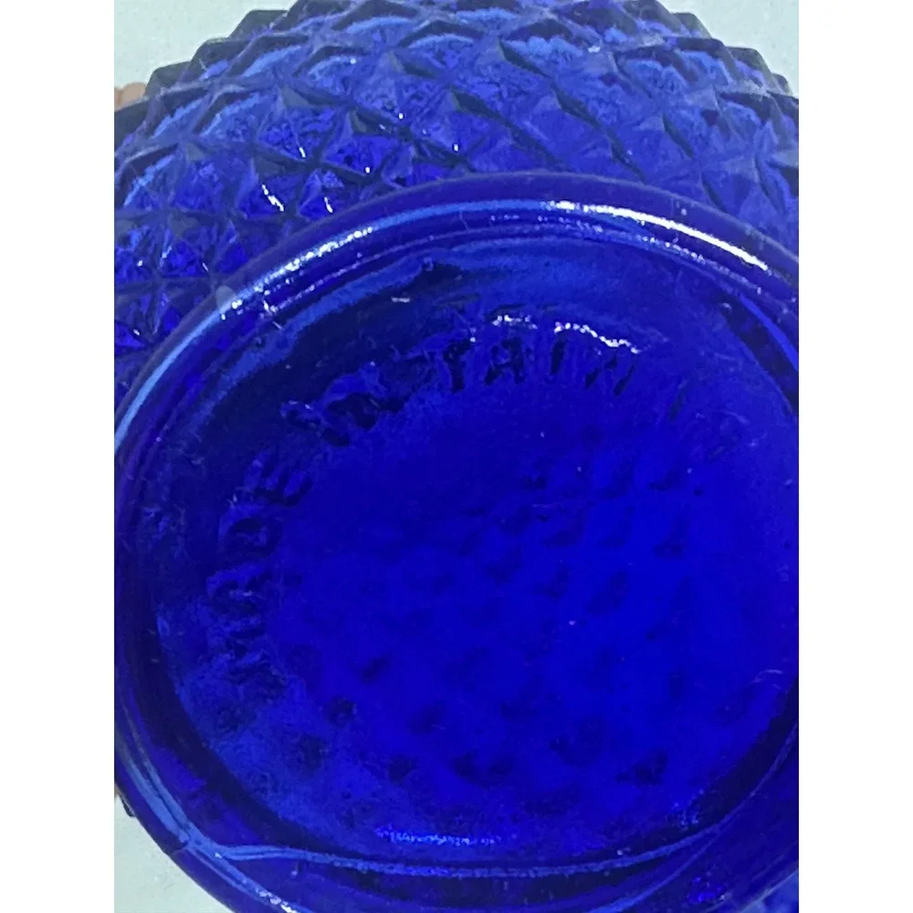 VTG Made In Taiwan Cobalt Blue Glass Decanter Bottles Diamond Point Set of 2